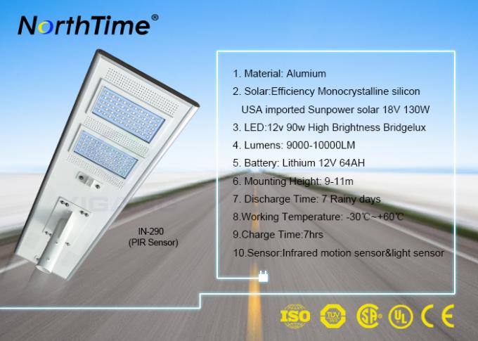 High Brightness LED Solar Street Lights 18V 150W USA Sunpower Solar Panel