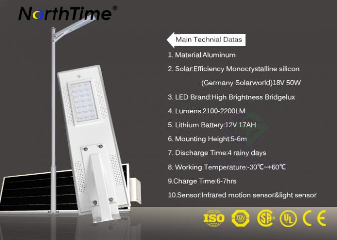 High Lumens 18V 50W LED Street Lamp , time control LED solar lamp 20W